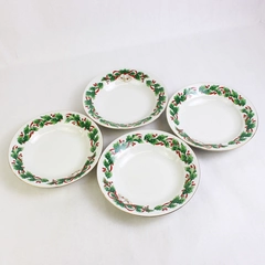 Lot Of 4 Sango Noel 1990 Christmas Pattern Rim Soup Bowl Gold Trim 8" Tall
