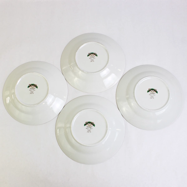 Lot Of 4 Sango Noel 1990 Christmas Pattern Rim Soup Bowl Gold Trim 8" Tall