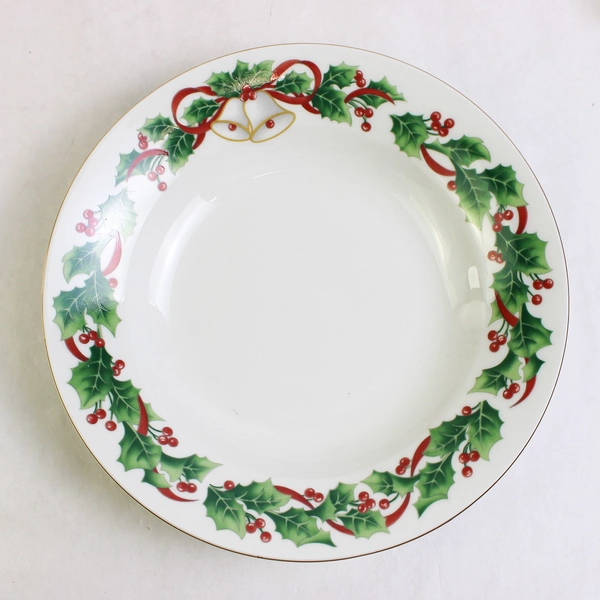 Lot Of 4 Sango Noel 1990 Christmas Pattern Rim Soup Bowl Gold Trim 8" Tall