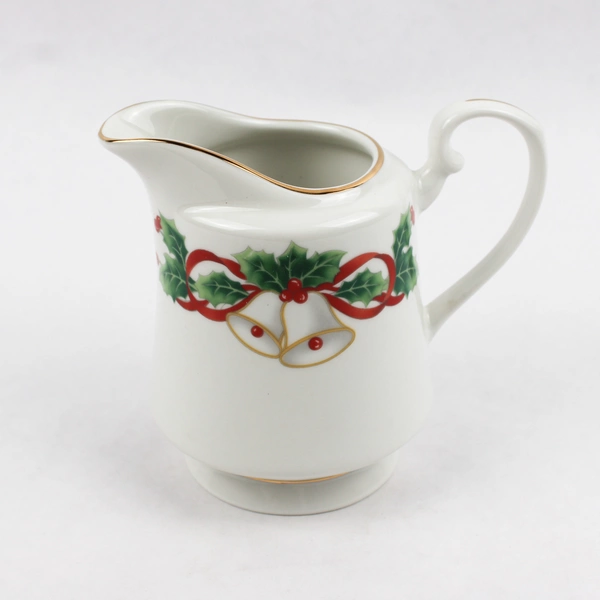 Sango Noel 1990 Christmas Pattern Creamer Gold Trim 4.5" Tall