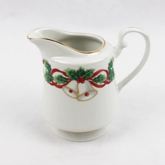 Sango Noel 1990 Christmas Pattern Creamer Gold Trim 4.5" Tall