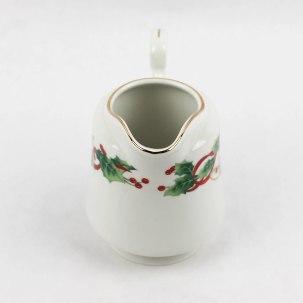 Sango Noel 1990 Christmas Pattern Creamer Gold Trim 4.5" Tall