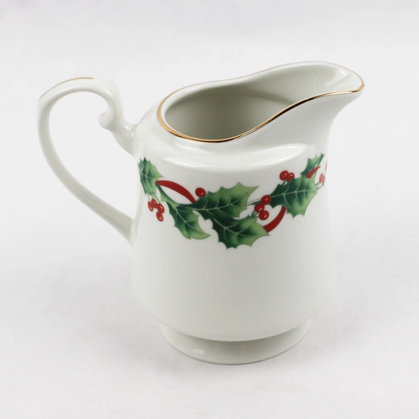 Sango Noel 1990 Christmas Pattern Creamer Gold Trim 4.5" Tall