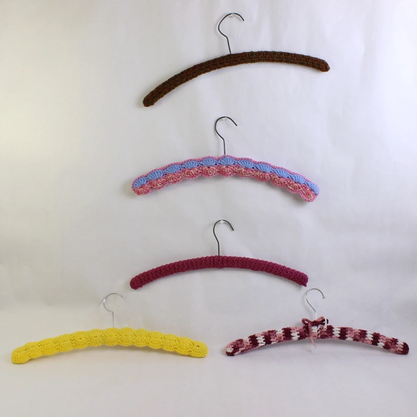 Lot of 5 Hand-Crocheted Clothes Hangers Various Colors