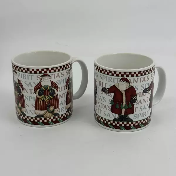 Set of Two 2001 Sakura Debbie Mumm Santa's Spirit Coffee Mugs