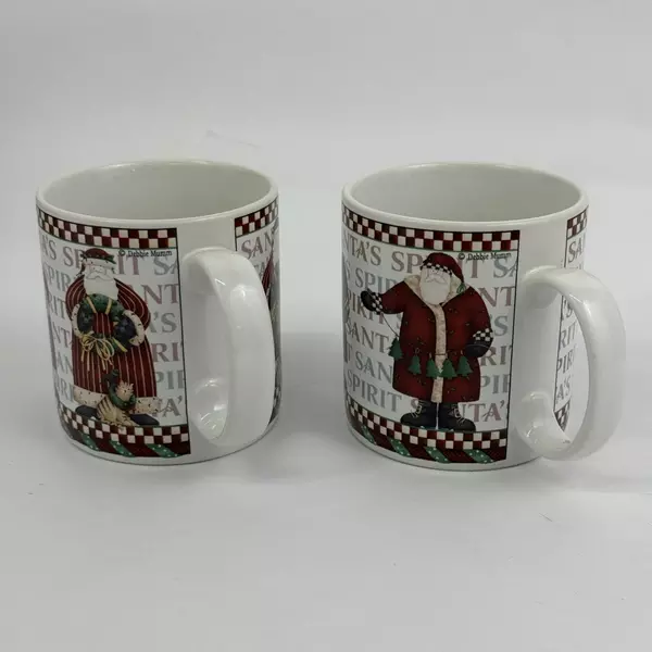 Set of Two 2001 Sakura Debbie Mumm Santa's Spirit Coffee Mugs