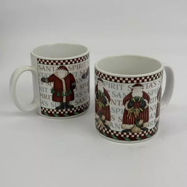 Set of Two 2001 Sakura Debbie Mumm Santa's Spirit Coffee Mugs