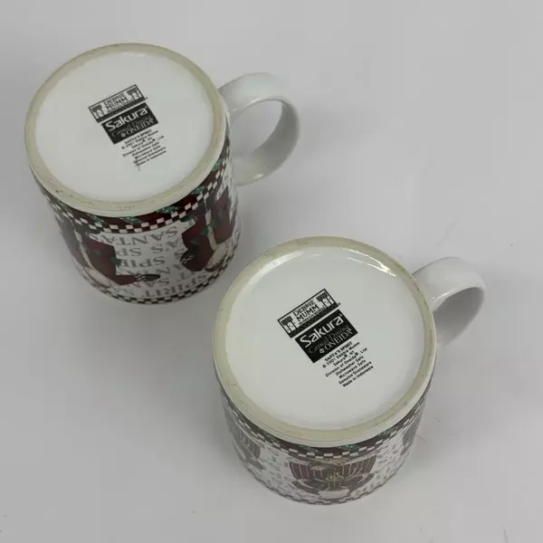 Set of Two 2001 Sakura Debbie Mumm Santa's Spirit Coffee Mugs