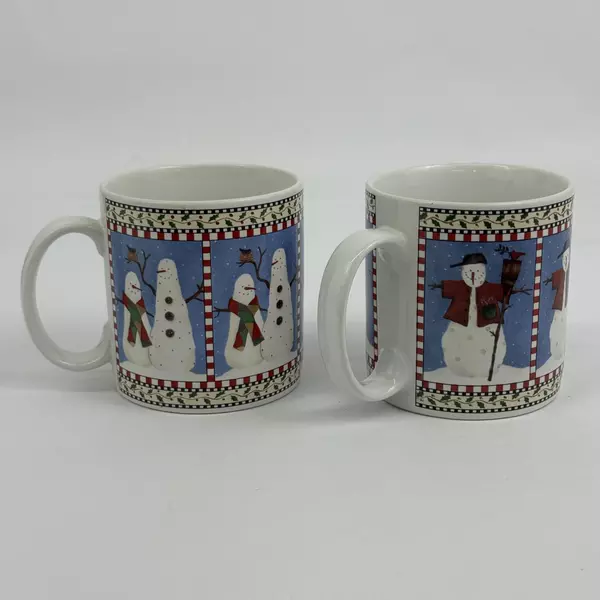 Set of Two Sakura Debbie Mumm Snowman Coffee Mugs
