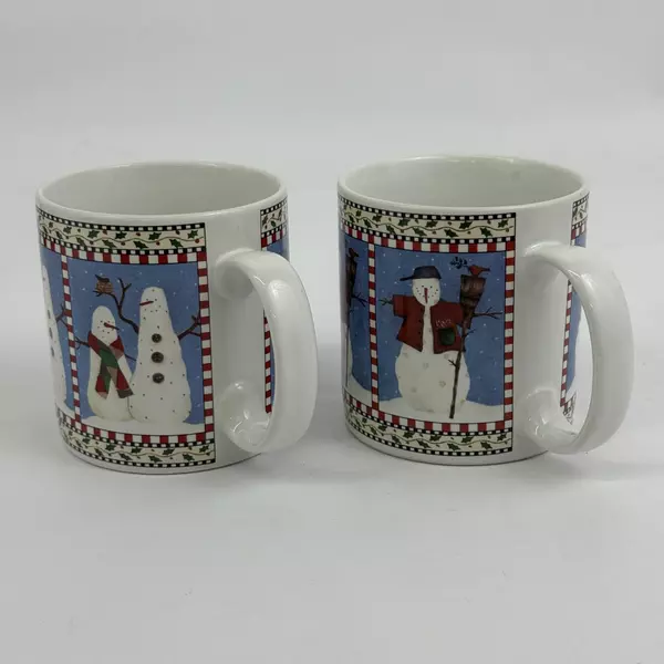 Set of Two Sakura Debbie Mumm Snowman Coffee Mugs