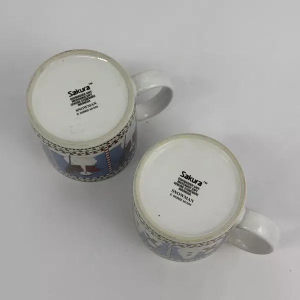 Set of Two Sakura Debbie Mumm Snowman Coffee Mugs