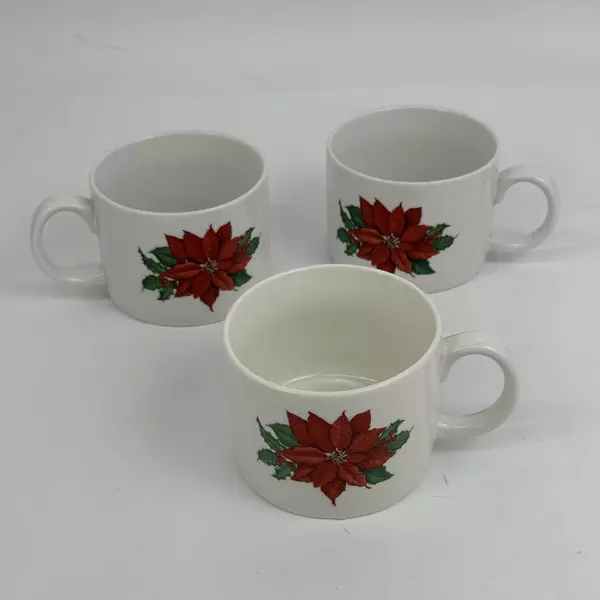 Set Of 3 Hallmark Poinsettia Christmas Coffee Mugs