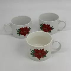Set Of 3 Hallmark Poinsettia Christmas Coffee Mugs