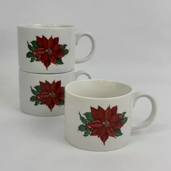 Set Of 3 Hallmark Poinsettia Christmas Coffee Mugs