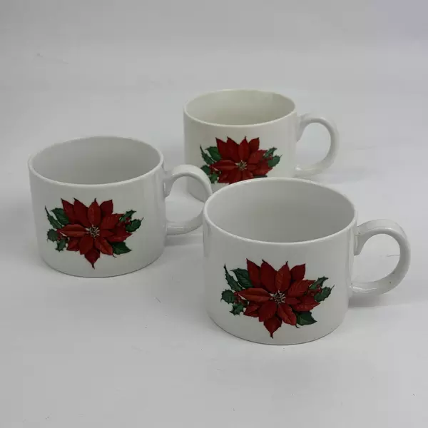 Set Of 3 Hallmark Poinsettia Christmas Coffee Mugs