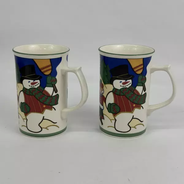 2 Mikasa Snow Buddies Snowman Holiday Mugs Tea Coffee Cocoa