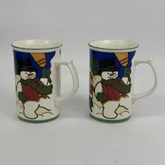 2 Mikasa Snow Buddies Snowman Holiday Mugs Tea Coffee Cocoa