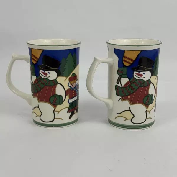 2 Mikasa Snow Buddies Snowman Holiday Mugs Tea Coffee Cocoa