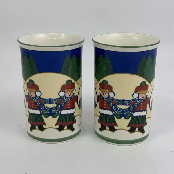 2 Mikasa Snow Buddies Snowman Holiday Mugs Tea Coffee Cocoa