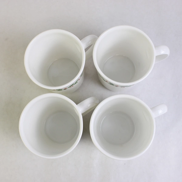 Lot Of 4 Corelle Corning Winter Holly (Green Band) Pattern Mug Ceramic 4" Tall