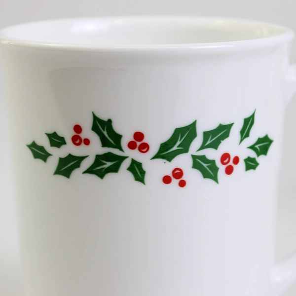 Lot Of 4 Corelle Corning Winter Holly (Green Band) Pattern Mug Ceramic 4" Tall