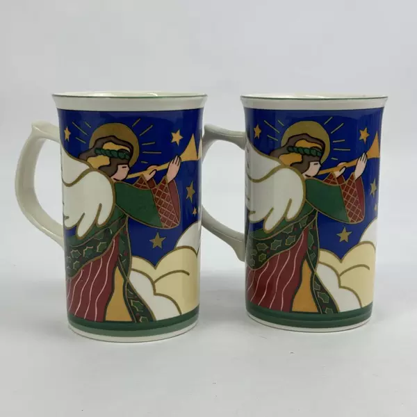 Set of 2 Mikasa Rejoice Holiday Coffee Tea Cocoa Mugs with Angels