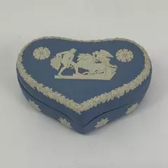 Vintage Wedgwood Blue Jasperware Covered Heart Shaped Trinket Box 5” x 3.5”