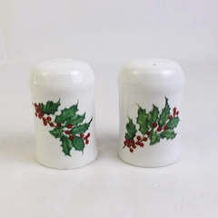 Hallmark Poinsettia & Holly Porcelain Salt & Pepper Shaker Set No Stoppers