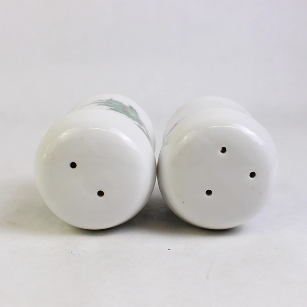 Hallmark Poinsettia & Holly Porcelain Salt & Pepper Shaker Set No Stoppers
