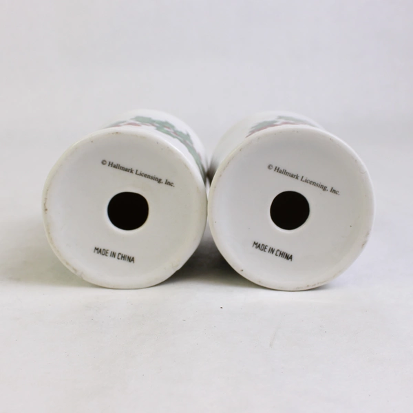 Hallmark Poinsettia & Holly Porcelain Salt & Pepper Shaker Set No Stoppers