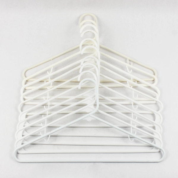 Lot of 10 White Plastic Tubular Clothes Hangers