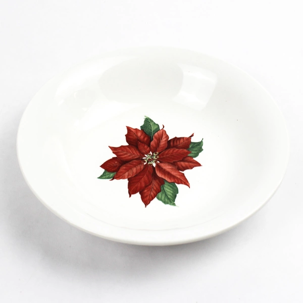 Lot Of 3 Hallmark Poinsettia & Holly Porcelain 2 Soup Bowls & 1 Salad Plate