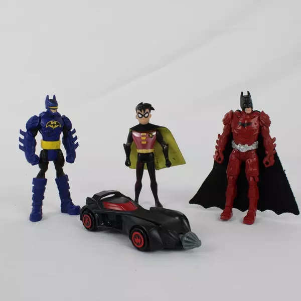 Batman & Robin DC Lot of 4 Loose 4" Action Figures and Batmobile Toys