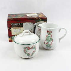 Set Of 2 Corning Callaway Holiday (Corelle) Pattern Sugar & Cream Set (W/ Lid)