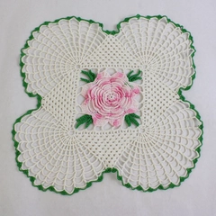 Vintage Hand Crochet Doily 3D Floral Rose Lace Centerpiece Table Decor 13 Inch