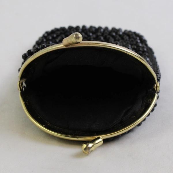 Vintage Black Beaded Clutch Coin Purse Clasp