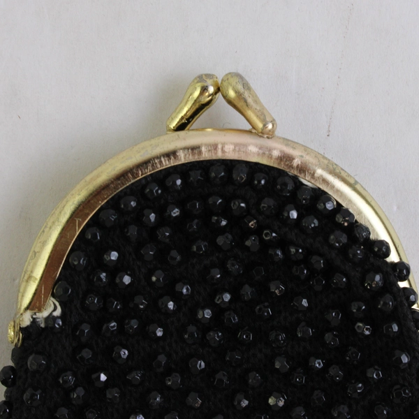 Vintage Black Beaded Clutch Coin Purse Clasp