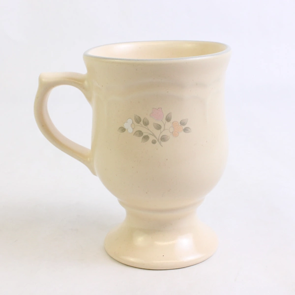 Pfaltzgraff Remembrance Pattern Pedestal Mug/Cup Ceramic Peach Pink 4.75" Tall