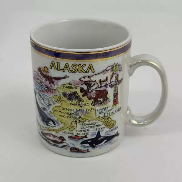 Alaska Souvenir Coffee Mug Cup Opalescent Map