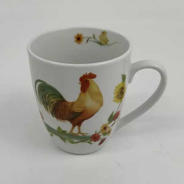 Pfaltzgraff Garden Rooster Mug Cup Daphne B White Sunflowers Coffee