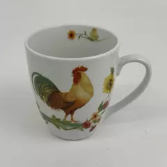 Pfaltzgraff Garden Rooster Mug Cup Daphne B White Sunflowers Coffee