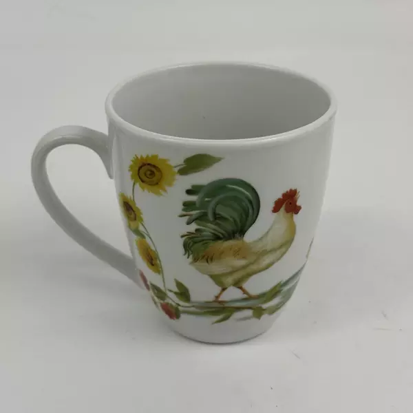 Pfaltzgraff Garden Rooster Mug Cup Daphne B White Sunflowers Coffee