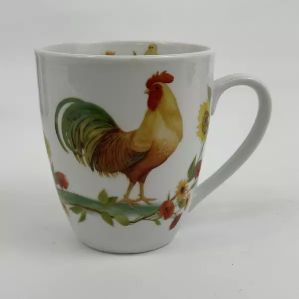 Pfaltzgraff Garden Rooster Mug Cup Daphne B White Sunflowers Coffee
