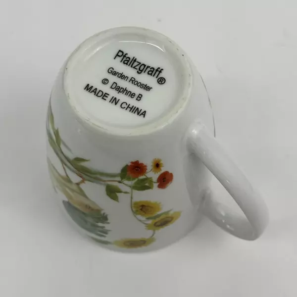 Pfaltzgraff Garden Rooster Mug Cup Daphne B White Sunflowers Coffee