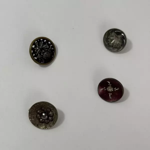 Lot of 4 Antique Metal Pictorial Shank Buttons Victorian Flower