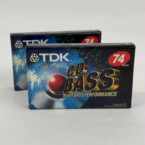 2 TDK CD BASS 74-Minute Blank Audio Cassette Tape Heavy BASS Brand New Sealed