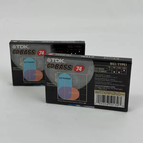 2 TDK CD BASS 74-Minute Blank Audio Cassette Tape Heavy BASS Brand New Sealed