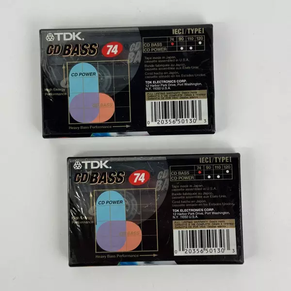 2 TDK CD BASS 74-Minute Blank Audio Cassette Tape Heavy BASS Brand New Sealed
