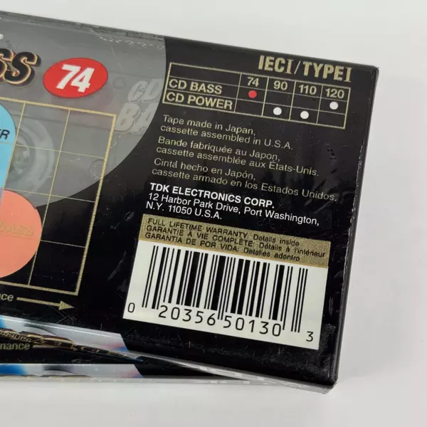 2 TDK CD BASS 74-Minute Blank Audio Cassette Tape Heavy BASS Brand New Sealed