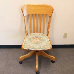 Winners Only Rolling Wooden Bankers Chair with Embroidered Seat Pad